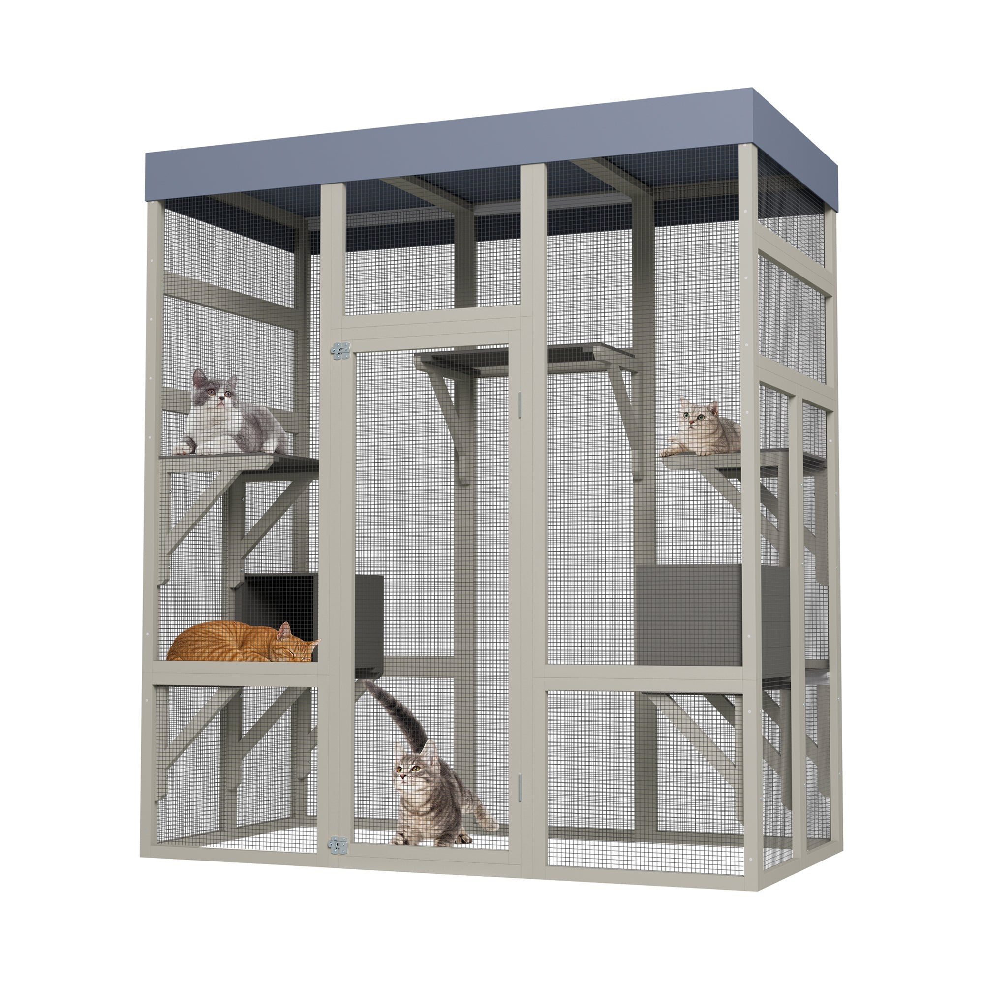 Gray Wooden Outdoor Catio Pet Enclosure – Waterproof Cat House & Small