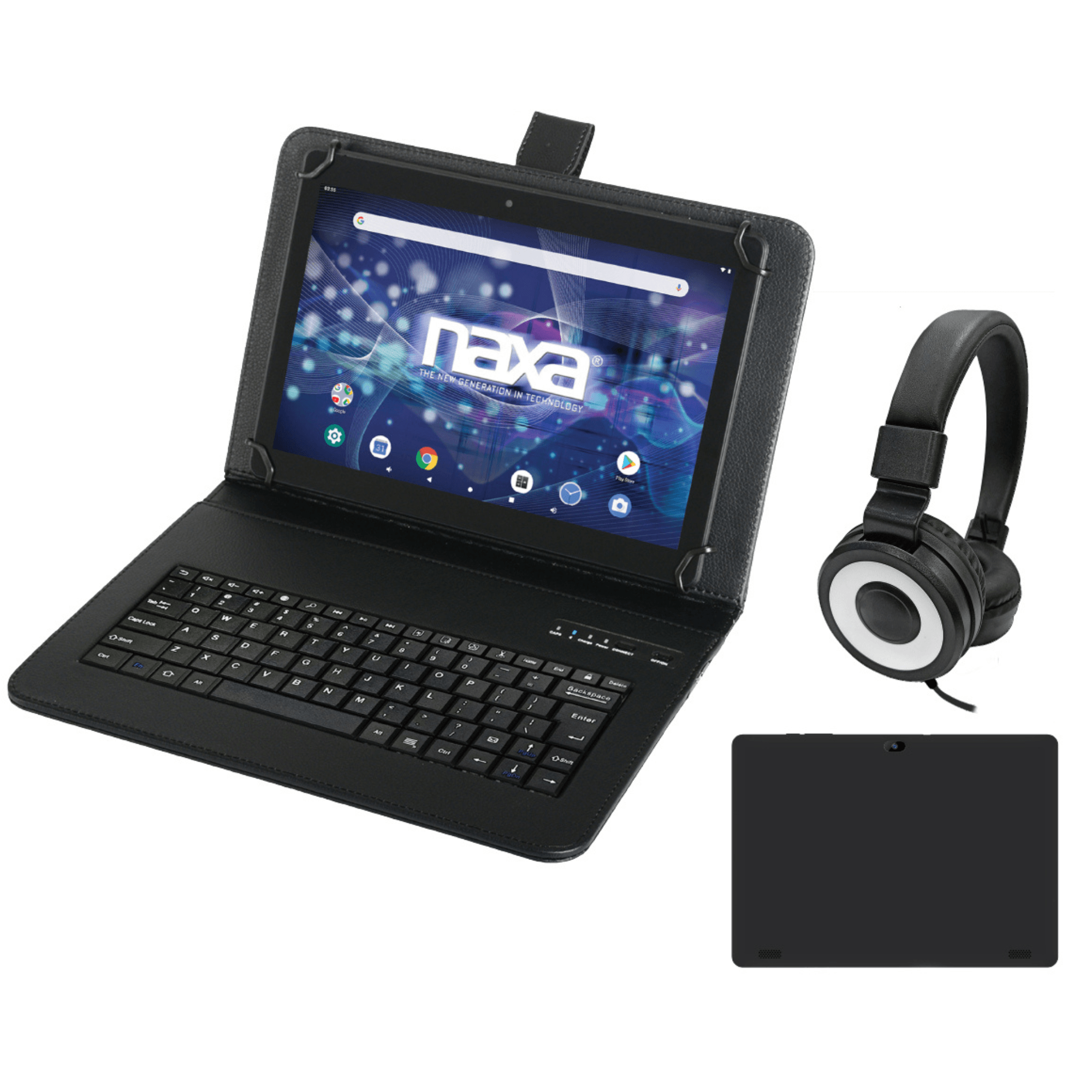 Naxa 10.1" Tablet w BT Keyboard, Case & Headphone Black - Refurbished