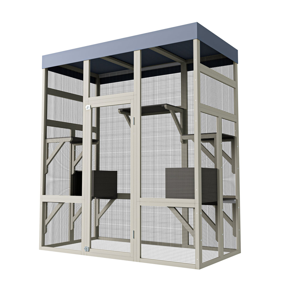 Gray Wooden Outdoor Catio Pet Enclosure – Waterproof Cat House & Small