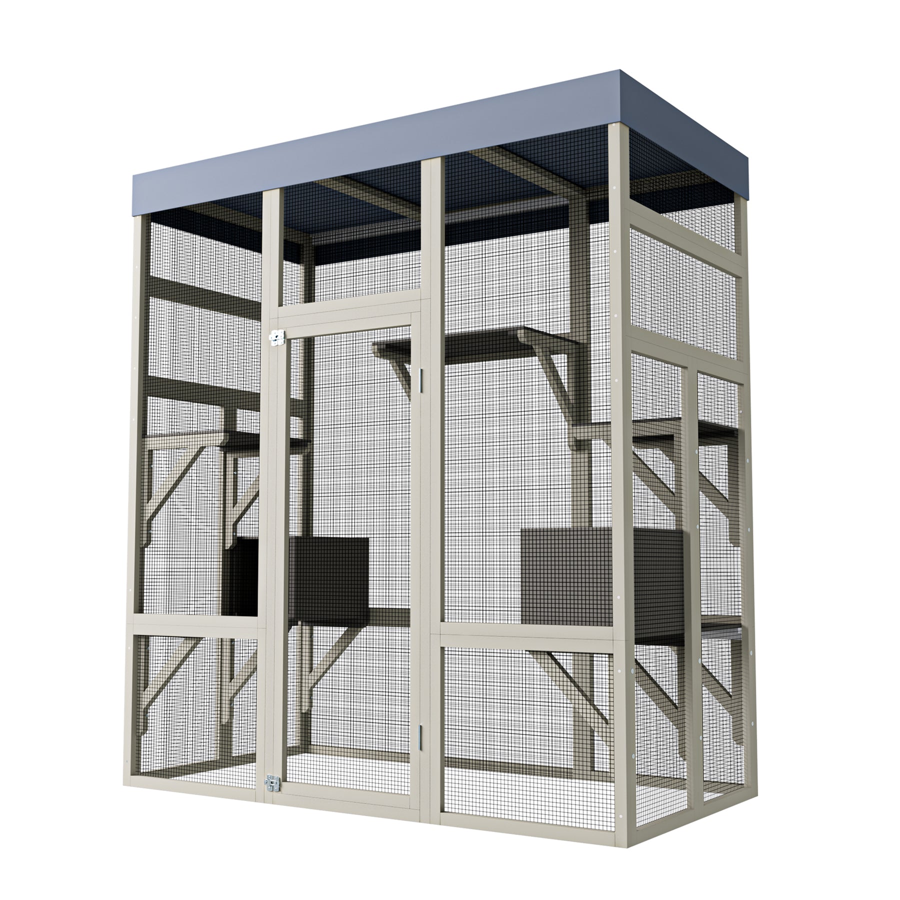 Gray Wooden Outdoor Catio Pet Enclosure – Waterproof Cat House & Small