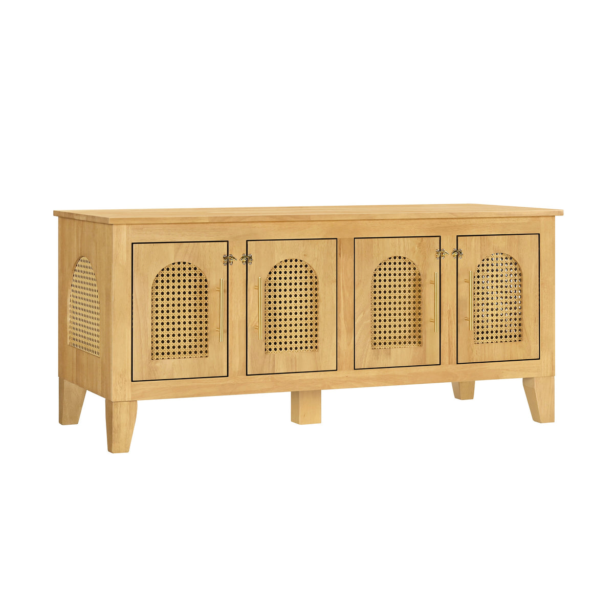 Rattan Wooden Dog Crate Cabinet with Storage – Indoor Rubber Wood Pet