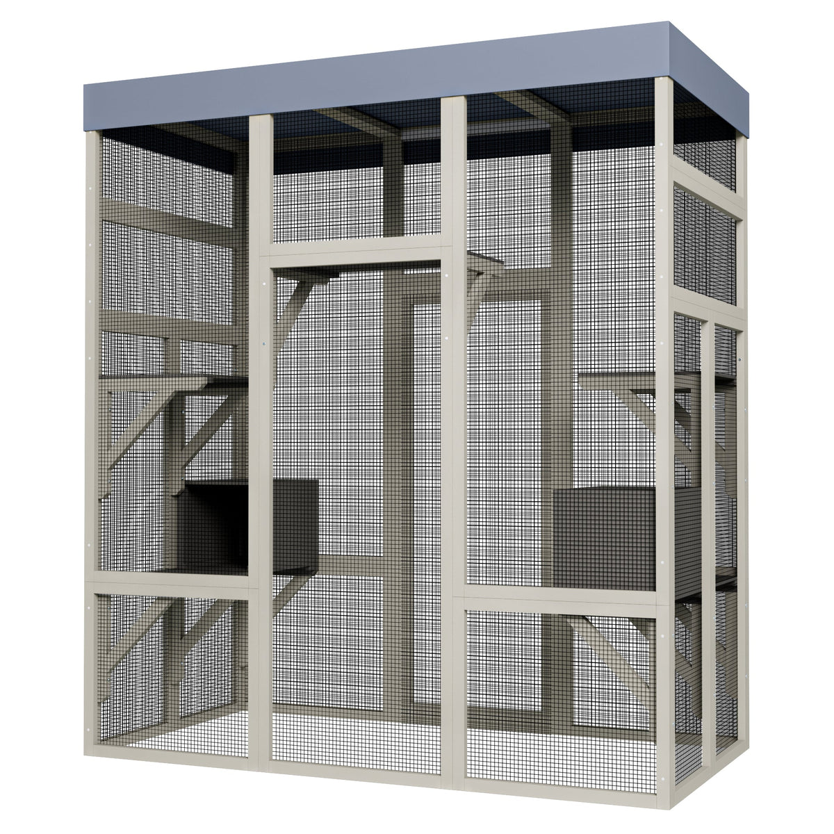 Gray Wooden Outdoor Catio Pet Enclosure – Waterproof Cat House & Small