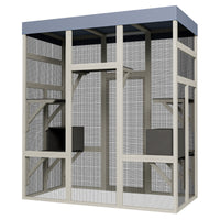 Gray Wooden Outdoor Catio Pet Enclosure – Waterproof Cat House & Small