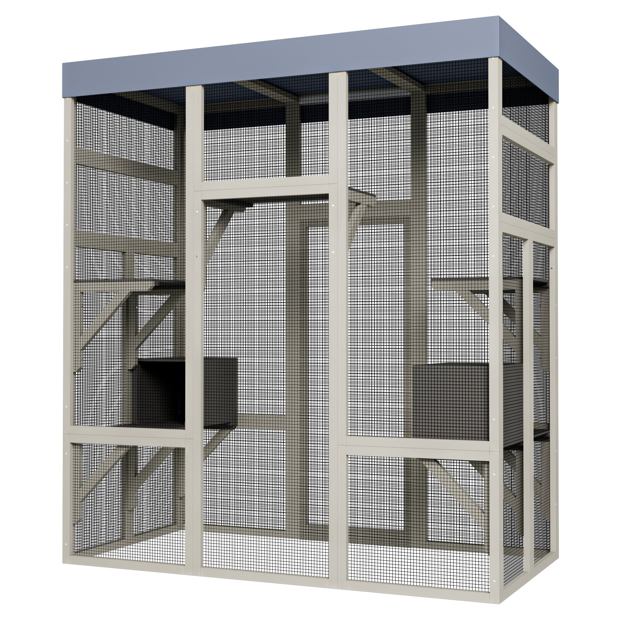 Gray Wooden Outdoor Catio Pet Enclosure – Waterproof Cat House & Small