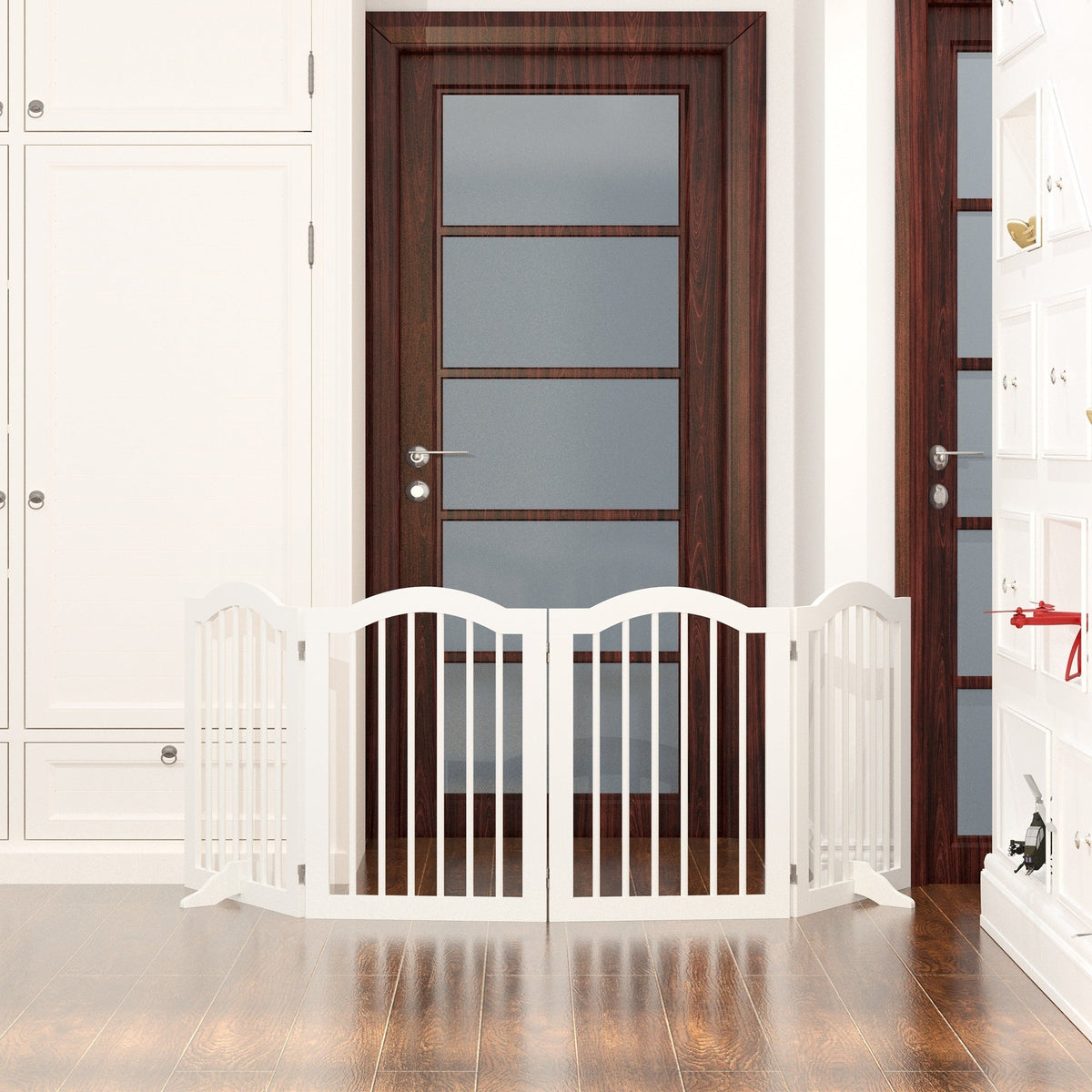 27.6" Tall Freestanding Wooden Pet Gate – Foldable 4-Panel Dog Safety