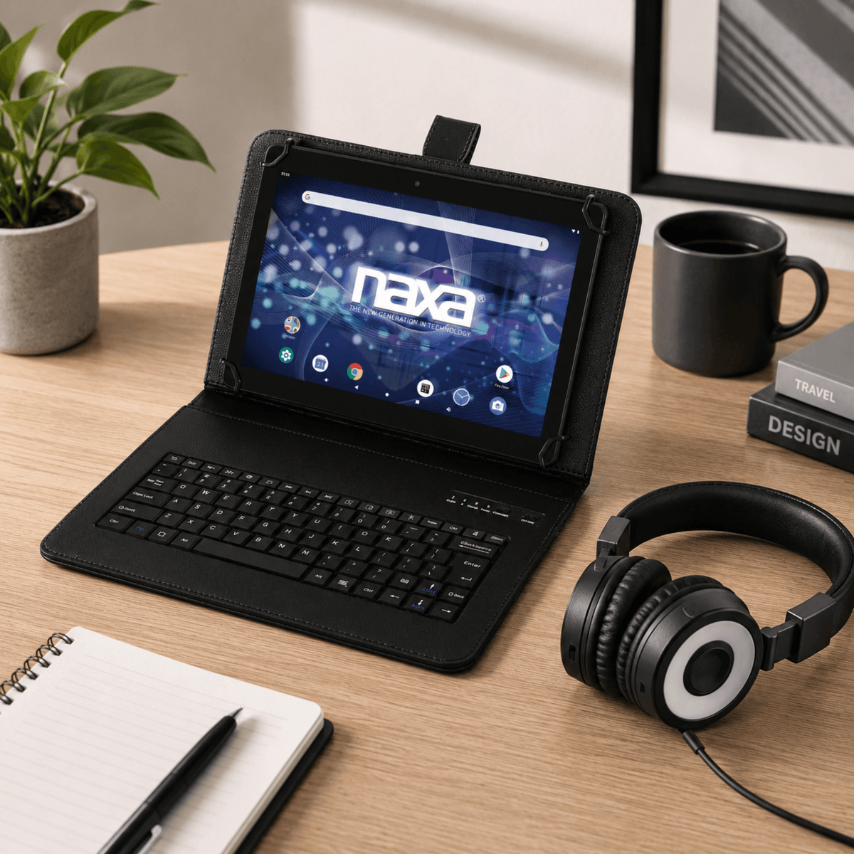 Naxa 10.1" Tablet w BT Keyboard, Case & Headphone Black - Refurbished