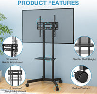 Rolling TV Stand 32-75 Inch With Height Adjustable Shelf