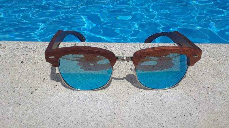 Brazilian Pear Wood Sunglasses, Ice Blue Polarized Lenses